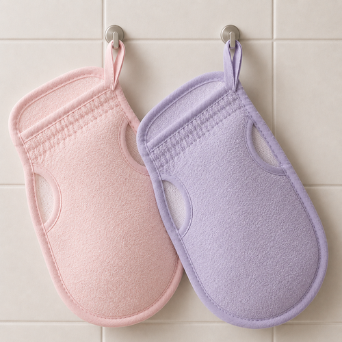 Igoda Pastel Soft Exfoliating Bath Mitts, 2 Pack, Pink and Purple