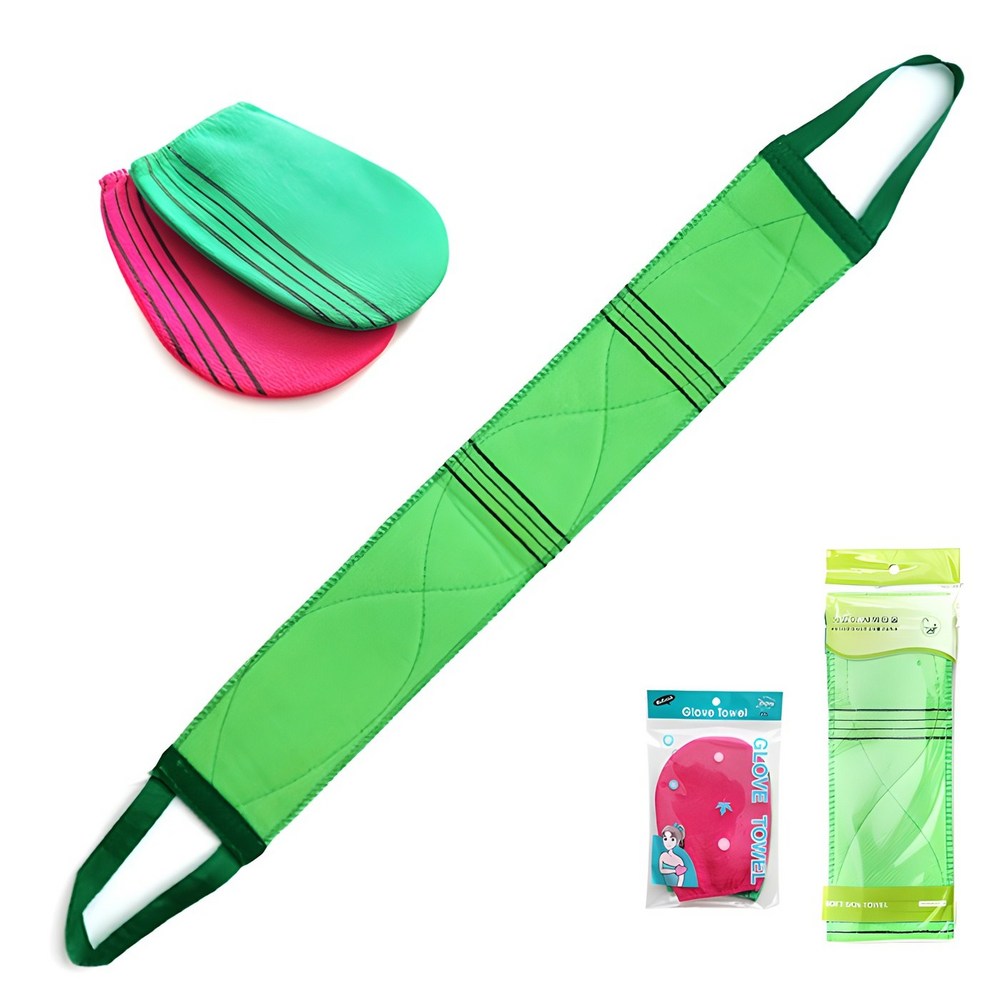 Korean Exfoliating Bath Towel Set, Back Scrubber and Gloves, 3 Pieces