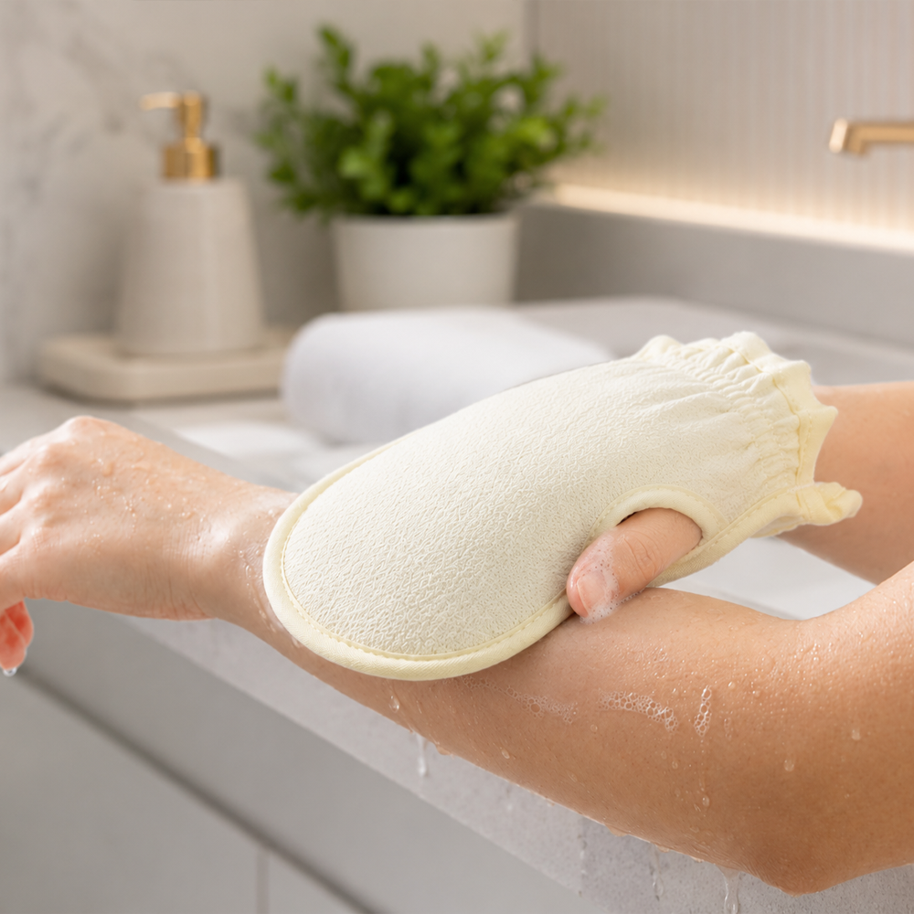 Igoda Pastel Soft Exfoliating Bath Mitts, 2 Pack, Pink and Purple