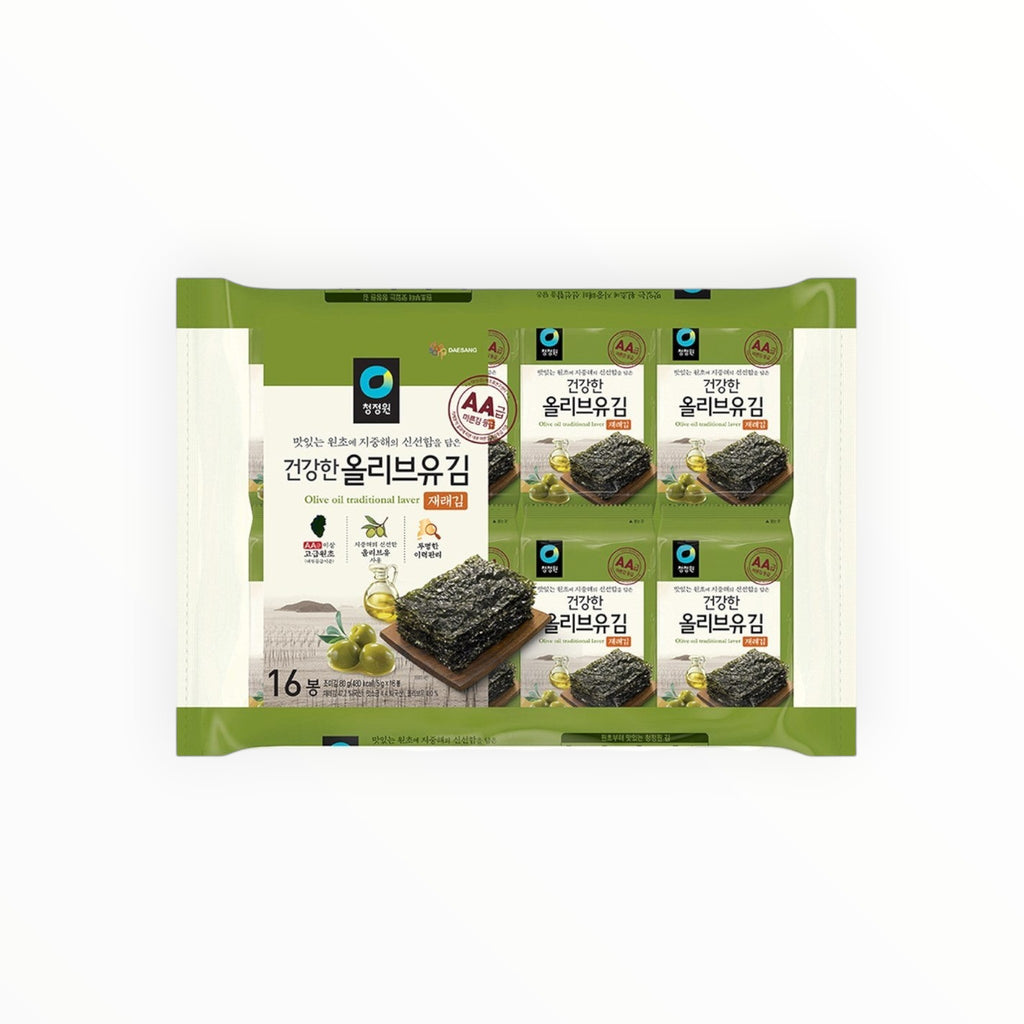 SOLENAH Korean Wellness olive oil seaweed snacks, 16 packs. Roasted laver brushed with olive oil and salt.