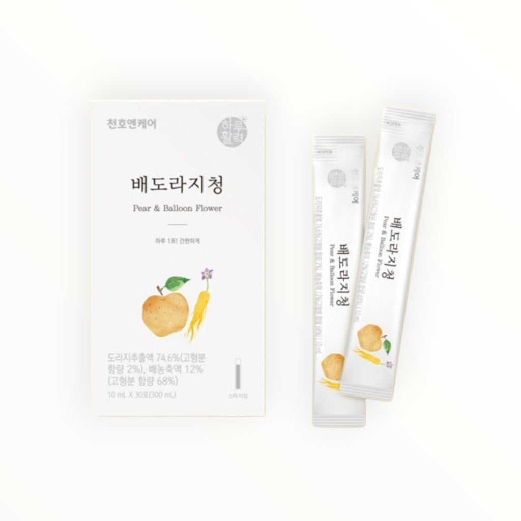SOLENAH Korean Wellness Pear & Balloon Flower daily vitality syrup, 30 x 10 ml stick packs with Korean pear and bellflower root extract.